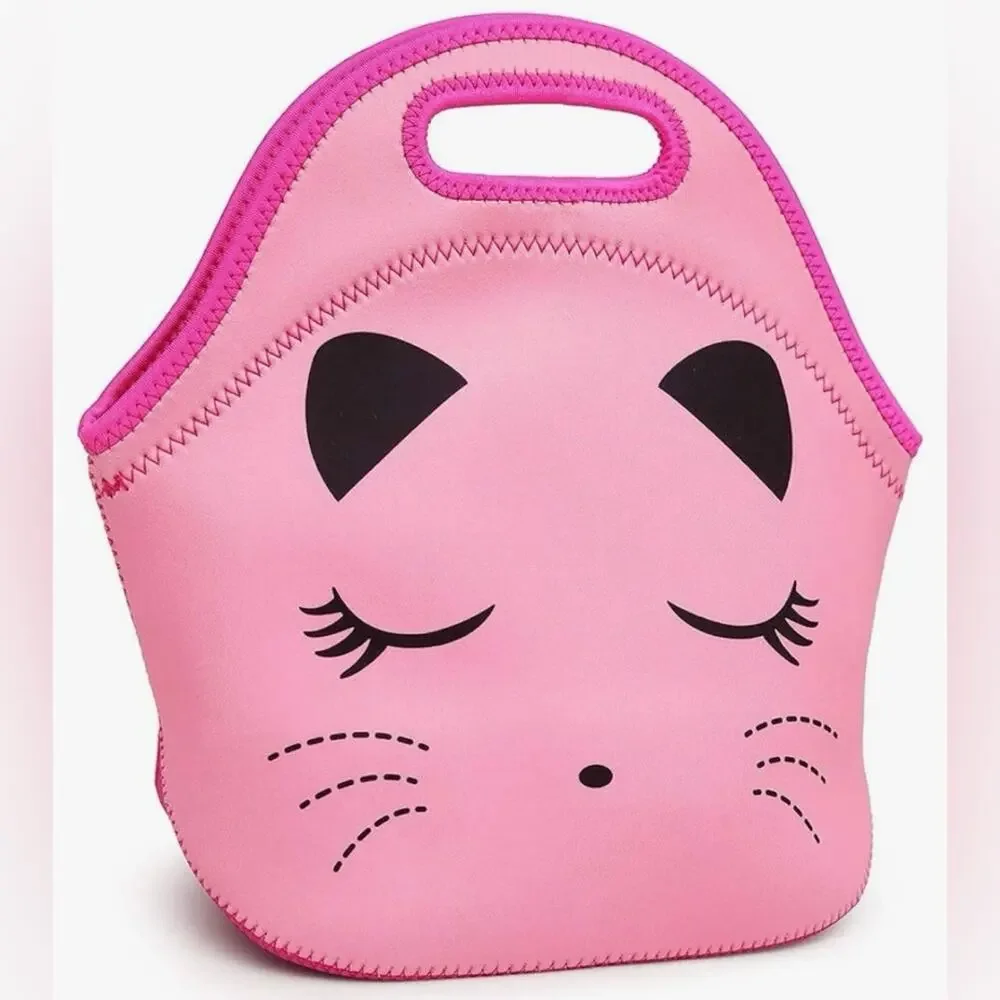 Efree Pink Kitty Cat School Backpack with Lunch Bag Gold Rhinestone Accents - Picture 2 of 4